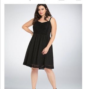 Lace and polka dot skater dress